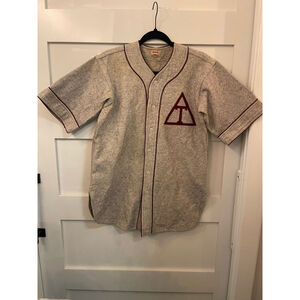 Vintage 50s Wool Baseball Jersey Raleigh Co Triangle Fraternity Felt Patch Sz 38
